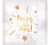20 servilletas de papel con diseño de Año Nuevo, color dorado sobre blanco, para decoupage y decoupage, 33 x 33 cm