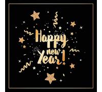 20 servilletas de papel con diseño de Feliz Año Nuevo, color dorado sobre negro, para decoupage y decoupage, 33 x 33 cm