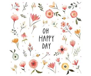 20 servilletas de papel con texto "Happy Day um Blümchen como decoración de mesa. Servilletas de papel con diseño. También para decoupage y decoupage y decoupage (33 x 33 cm)