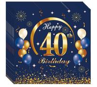 20 servilletas de papel desechables para fiesta de cumpleaños número 40, color azul marino y dorado, para fiestas de cumpleaños número 40, servilletas de cumpleaños, servilletas de papel decorativas