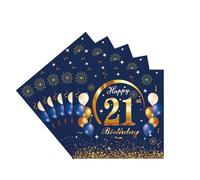 20 servilletas de papel para cumpleaños número 21, color azul marino y dorado, servilletas de papel para niños, niñas, hombres, decoración de mesa de cumpleaños 21, servilletas de papel para fiesta de