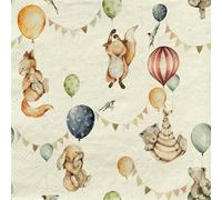 20 Servilletas de Papel Reciclado Con Motivos Infantiles de Animales Volando Con Globos - Decoración de Mesa y Decoupage (33 x)