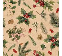 20 servilletas de papel reciclado con ramitas navideñas, conos y bayas en invierno como decoración de mesa sostenible. Servilletas de papel con diseño. También para decoupage y decoupage (33 x 33 cm)