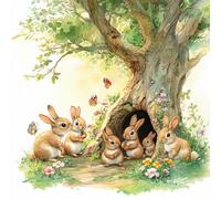 20 servilletas de Pascua Familia de Conejos en el árbol como decoración de mesa. Servilletas de papel con diseño de conejos en el bosque. También para decoupage y decoupage (33 x 33 cm)