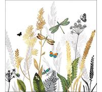 20 servilletas de prado natural con libélulas, color blanco, decoración de mesa, decoupage, técnica de servilletas, 33 x 33 cm