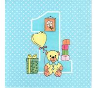 20 servilletas de primer cumpleaños con osito de peluche, color azul, para baby shower, primer cumpleaños, servilletas para decoración de mesa, 33 x 33 cm