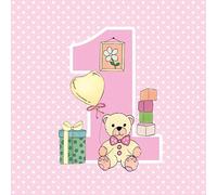 20 servilletas de primer cumpleaños con osito rosa, niña, baby shower, fiesta de primer cumpleaños, servilletas de papel para 1er cumpleaños, decoupage, decoración de mesa, 33 x 33 cm