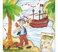 20 servilletas infantiles con diseño de isla pirata con mapa como decoración de mesa. Servilletas de papel con diseño. También para decoupage y decoupage (33 x 33 cm)