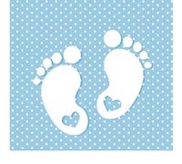 20 servilletas pequeñas huellas en azul con lunares blancos para baby shower, pies de bebé, servilletas infantiles, bautizos o cumpleaños infantiles, 33 x 33 cm