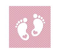 20 servilletas pequeñas huellas en color rosa con lunares blancos para baby shower, para niñas, pies de bebé, niños, servilletas de papel para fiesta de bienvenida, decoración de mesa, 33 x 33 cm