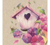 20 servilletas sostenibles de papel reciclado primavera casa de pájaros en flores como decoración de mesa. Servilletas de papel con diseño. Decoración ecológica sostenible de papel reciclado. 33 x 33