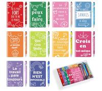 20 sets de regalo con frases inspiradoras, compuesto por 20 pequeños cuadernos motivadores y 20 bolígrafos, son regalos para colegas, empleados, compañeros de clase, estudiantes (francés)