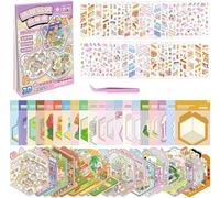 20 Sets Libro de Pegatinas 3D con Escenas, 3D House Sticker Books, Stickers Therapy, DIY Stress Relief Sticker Scenes with 26 PET Pegatinas, 20 Miniature Scene, 1 Pinzas, for Adulto Niño Adolescente