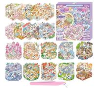 20 Sets Libro de Pegatinas 3D con Escenas, House Stickers, Sticker Therapy, DIY Stress Relief Sticker Scenes with 26 PET Pegatinas, 20 Miniature Scene, 1 Pinzas, for Adulto Niño Adolescente