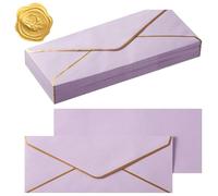 20 sobres largos de invitación con borde dorado de 9.49 x 4.13 pulgadas, solapa en V, sobres de cierre rápido con calcomanía dorada, sobre de regalo para tarjetas de felicitación, bodas, cumpleaños