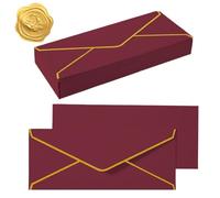 20 sobres largos de invitación con borde dorado de 9.49 x 4.13 pulgadas, solapa en V, sobres de cierre rápido con calcomanía dorada, sobre de regalo para tarjetas de felicitación, bodas, cumpleaños