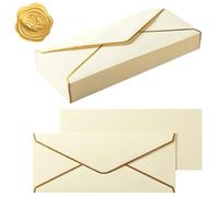 20 sobres largos de invitación con borde dorado de 9.49 x 4.13 pulgadas, solapa en V, sobres de cierre rápido con calcomanía dorada, sobre de regalo para tarjetas de felicitación, bodas, cumpleaños