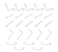 20 tachuelas transparentes para la nariz, 5 tachuelas para cejas, tachuelas invisibles para la nariz, anillos para la nariz perforados,anillos acrílicos en forma de L,aros transparentes para la nariz