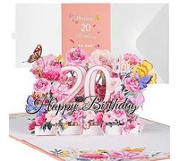 20. Tarjeta de cumpleaños 3D desplegable, tarjetas de felicitación de cumpleaños, decoración 20 tarjetas de cumpleaños con sobre, tarjeta para el 20 aniversario de boda, tarjeta de regalo para