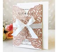 20 tarjetas de invitaciones de boda rosa, invitaciones huecas cortadas con láser rosa para despedida de soltera, invitación de cumpleaños (brillo de oro rosa)