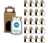 20 Tarros de Cristal 100 ml con Tapa Dorada + 20 Cajas de Cartón con Ventana - Botes de Mermelada de Regalo para Bodas y Detalles | Espirito Rebelde