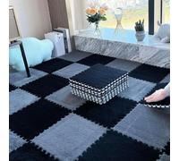 20 Tiles Solid Colored Plush Foam Play Mat, 12x12x0.4 in Square Puzzle Play Mats,EVA Foam Mats for Bedroom,Shaggy Bedside Indoor Floor Rug,Gray+Black