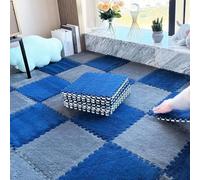 20 Tiles Solid Colored Plush Foam Play Mat, 12x12x0.4 in Square Puzzle Play Mats,EVA Foam Mats for Bedroom,Shaggy Bedside Indoor Floor Rug,Gray+Blue