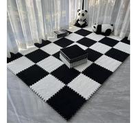 20 Tiles Solid Colored Plush Foam Play Mat, 12x12x0.4 in Square Puzzle Play Mats,EVA Foam Mats for Bedroom,Shaggy Bedside Indoor Floor Rug,White+Black