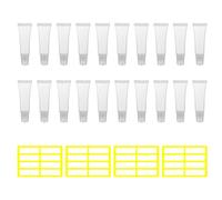 20 tubos de brillo de labios vacíos de 10 ml con 4 hojas de pegatinas adhesivas, tubos para apretar de brillo de labios recargables, contenedores dispensadores portátiles para champú, loción