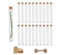 20 tubos de ensayo de cristal de 12 x 120 mm con tapón de corcho (18 ml) + 20 etiquetas Kraft + cuerda de yute | Probetas de laboratorio | Recuerdos de cumpleaños, frasco para caramelos, grageas