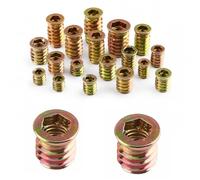 20 tuercas atornillables M8 x 15 mm para madera, inserto de rosca de acero galvanizado amarillo con hexágono interior, manguitos de rosca inoxidables para montaje de muebles, carpintería y bricolaje