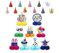 20 unidades Happy Birthday Decoraciones de Cumpleaños Coloridos Panales Decoración de Mesa Cumpleaños Colorido Sombreros de Papel y Corona de Cumpleaños, Sombreros de Fiesta Corona Decoración de
