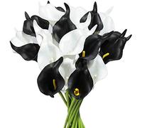 20 unidades Series Calla Ramo de Novia de la PU Arreglo de flores artificiales para el hogar de la oficina (blanco y negro)