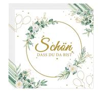 20 Unidades Servilletas "Schön Dass Du Da Bist" - Borde Dorado Eucalipto Blanco, Servilletas Papel Verde Eucalipto Doble Capa, Decoración Mesa para Boda, Cumpleaños & Temas Eucalipto, 33x33 cm