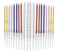 20 velas de cumpleaños en espiral, finas y largas, sin olor, no tóxicas, con soporte, ideales para cumpleaños, bodas, despedidas de soltera, baby showers, etc. (multicolor)
