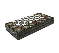 20" YENIGUN WOODEN 2-IN-1 BACKGAMMON & CHECKERS SET WITH MOTHER OF PEARL DESIGN
