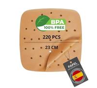200/220 Piezas Papel Freidora Aire de 20-24cm BPA Free | Accesorios Air Fryer en Formato Cuadrado y Plano | Compatible para 5-7 Litros. (220 Planas)