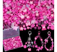 200-260 cuentas acrílicas variadas para hacer pulseras, estéticas rosas rosadas, estrellas, flores, lazos, mariposas, caramelos, corazones, ositos de goma, dijes kawaii para hacer joyas, collares