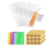 200 bolsas de celofán con 200 cuerdas de encuadernación y 10 etiquetas adhesivas, bolsas transparentes para caramelos, bolsas de regalo de OPP, autoadhesivas, adecuadas para fiestas, regalos