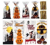 200 bolsas de celofán de Halloween, bolsas de golosinas de Halloween con lazos giratorios, bolsas de dulces de Halloween para regalos de fiesta de Halloween, truco o trato, suministros de fiesta de