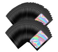 200 bolsas holográficas de Mylar negras: WIYETY reutilizables, a prueba de olores, almacenamiento de alimentos con ventana transparente para alimentos, té, brillo de labios, joyas