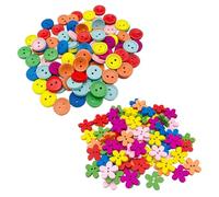 200 Botones de Madera de Colores Con Doble Agujero, Hechos a Mano para Coser, Planos y Redondos para Abrigos, Suéteres y Proyectos de Bricolaje