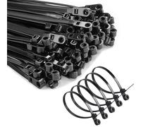 200 bridas negras de 4 x 200 mm con agujero para tornillo, bridas fijas de nailon reutilizables, bridas de cuerda autobloqueantes, anillos de fijación, almacenamiento de oficina y correas de