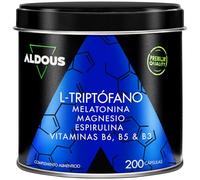 200 Capsulas Triptofano 600 mg con Melatonina y Magnesio - Descanso, Sueño | Triptófano + Vitamina B6, Vitamina B5 y Vitamina B3 + Espirulina - 1,78mg de Melatonina - Energia, Concentracion, Dormir Bien