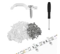 200 clips para tira LED 10 mm - Soporte fijación un lado, transparente, impermeable - Accesorios montaje tira luminosa, fijación sin tornillos