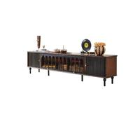 200 cm Mesa auxiliar negra de madera maciza retro, centro de ocio rústico para casa, mueble de almacenamiento para salón para hoteles y alquileres estacionales