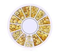 200 Count/Pack 3D Gold Metal Studs Nail Studs Pegatinas Glitter Nail Art Charm Kit Accesorios Mixtos para Mujeres Chica DIY DIY Design Design Jewelry Craft Decoration Sea Series de mar