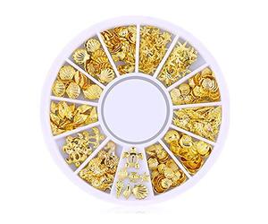 200 Count/Pack 3D Gold Metal Studs Nail Studs Pegatinas Glitter Nail Art Charm Kit Accesorios Mixtos para Mujeres Chica DIY DIY Design Design Jewelry Craft Decoration Sea Series de mar