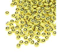 200 cuentas acrílicas amarillas de cara sonriente de 7 mm, diseño de disco de pony, esmalte negro, cara sonriente, cuentas espaciadoras sueltas para joyería, pulseras, colgantes de teléfono móvil