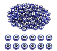 200 Cuentas de Mal de Ojo de 8 mm, Resina Hechas a Mano, Planas Redondas para Hacer Pulseras (Azul)